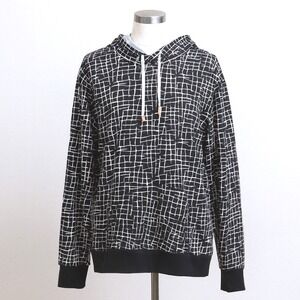 Nordstrom by‎ Cristina Martinez Black Ladder Grid Print Hoodie Sweatshirt Medium